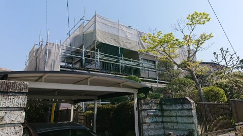 向陽台村上様足場架設 屋根コーキング_1